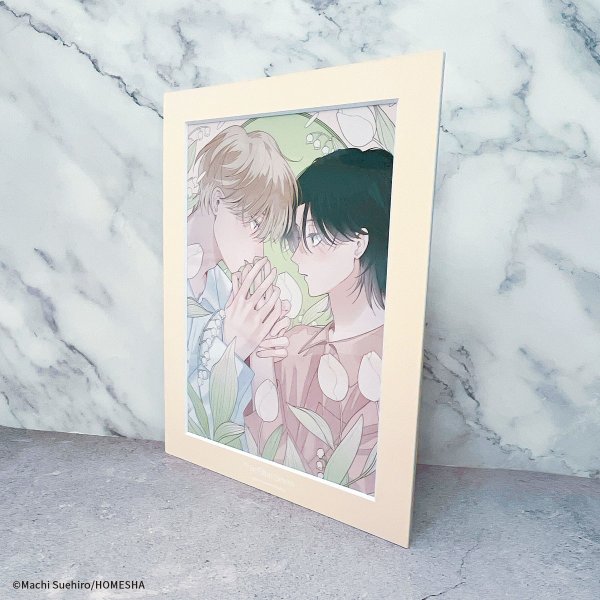 画像5: 末広マチ先生×COLLABOCAFEHONPO BLANC 2025 A4サイズキャラファインマット(ちぐはぐなキス) (5)