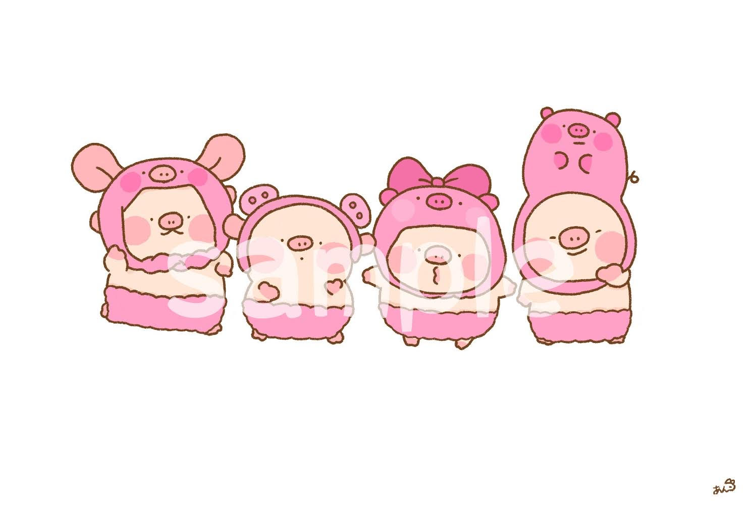 とんとんてん あんこ ポストカード ピンク